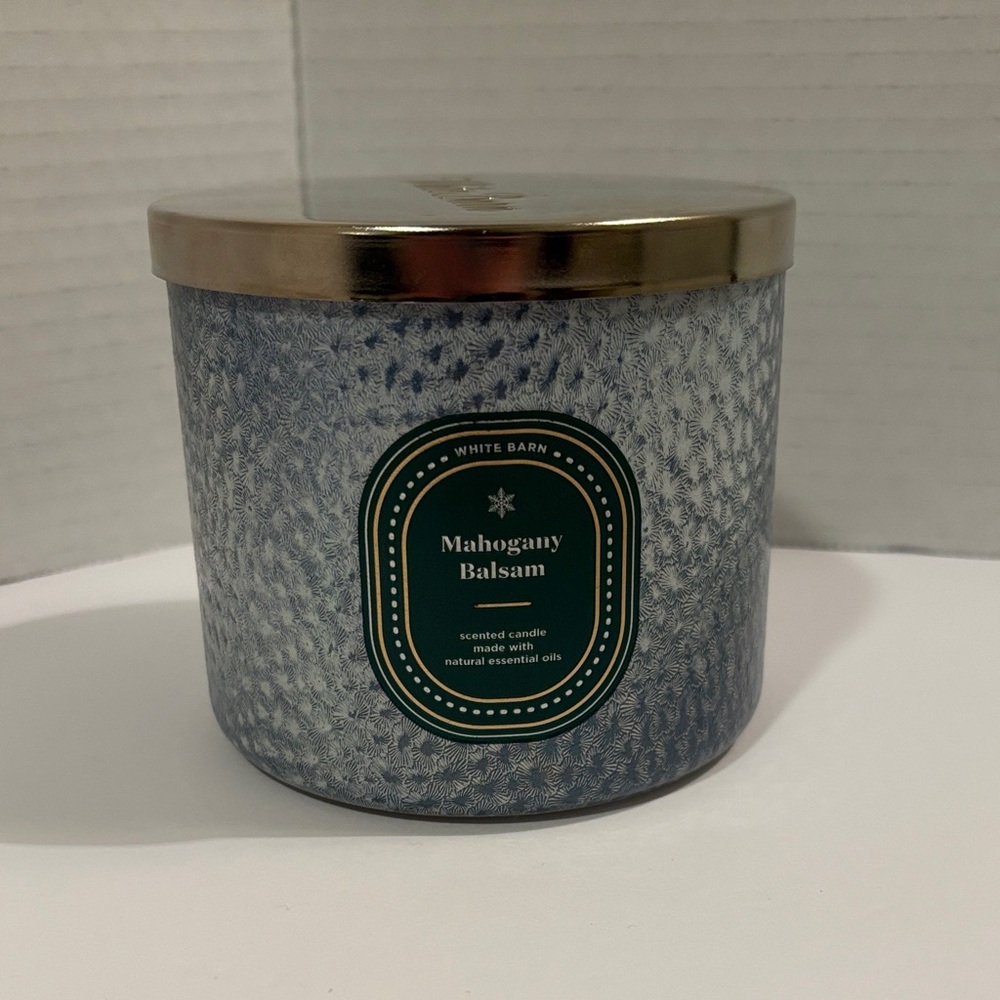 Bath and Body Works Mahogany Balsam White Barn Three Wick Glass Candle